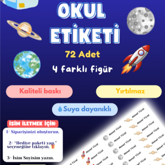 72 Adet Uzay Temalı Kişiye Özel Okul Etiketi İsim Yazılabilen Etiket Kalem Defter Etiket