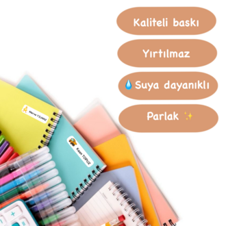 72 Adet Tatlı Hayvan Temalı Kişiye Özel Okul Etiketi İsim Yazılabilen Etiket Kalem Defter