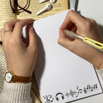 Müzik Temalı Notepad Çek Kopar Defter, Tutkallı Bloknot, A5, Çizgisiz Defter