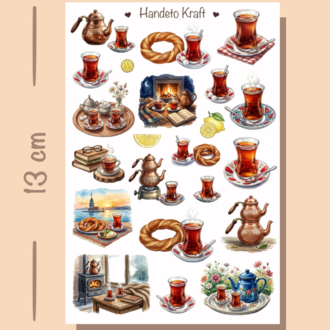 4'lü Çay ve Kahve Sticker Seti, Türk Kahvesi Sticker, Journal Sticker