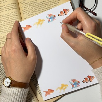 Balık temalı notepad /Çek kopar not defteri, A5 boyutu, 40 sf., Tutkalla birleştirilmiştir.