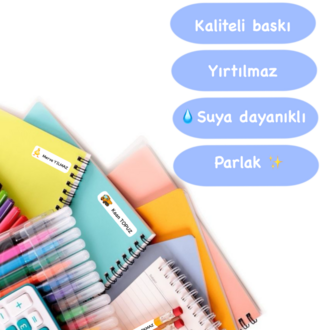 72 Adet Mavi Kelebek Kişiye Özel Okul Etiketi İsim Yazılabilen Etiket Kalem Defter Etiket