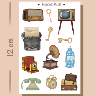 Vintage sticker seti 4'lü Set, 8x12 cm, çıkartma, bullet journal, scrapbook, kolaj, etiket