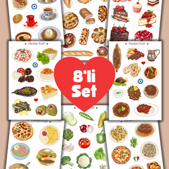 Yemek ve tatlı Çoklu Sticker, 8li sticker, 9x13 cm,