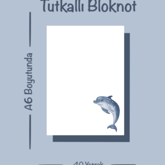 Yunus Balığı Temalı Notepad Çek Kopar Defter, Tutkallı Bloknot, A6, Çizgisiz Defter