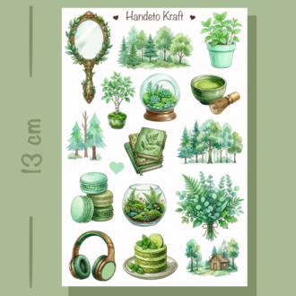 4'lü Green Aesthetic Sticker Seti, Planner Etiket, Çıkartma, Çoklu Sticker, Journal Sticker
