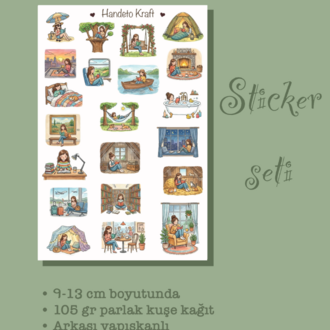 Kitap Okuma Temalı Sticker Seti Çıkartma Scrapbook Bullet Journal Etiket Ajanda