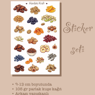 Kurumeyve ve Kuruyemiş Temalı Sticker Seti Çıkartma Scrapbook Bullet Journal