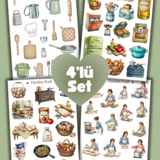 4'lü Mutfak Sticker Seti, Planner Etiket, Çıkartma, Ajanda Sticker, Journal Sticker