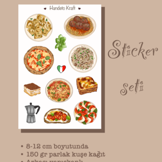 4'lü Dünya Yemekleri Sticker Seti, Planner Etiket, Çıkartma, Çoklu Sticker, Journal Sticker