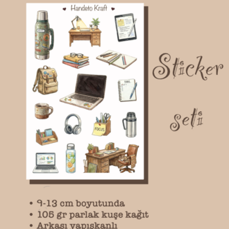 Ofis ve Ders Temalı Sticker Seti Çıkartma Scrapbook Bullet Journal
