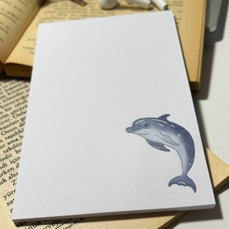 Yunus Balığı Temalı Notepad Çek Kopar Defter, Tutkallı Bloknot, A6, Çizgisiz Defter