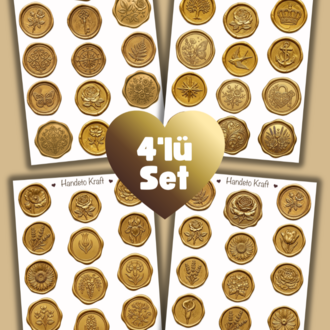 4'lü Mum Mühür Görünümlü Gold Desen Sticker Seti Bullet Journal Scrapbook Paketleme Davetiye