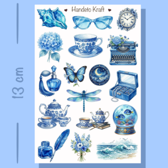 4'lü Blue Aesthetic Sticker Seti, Planner Etiket, Çıkartma, Çoklu Sticker, Journal Sticker