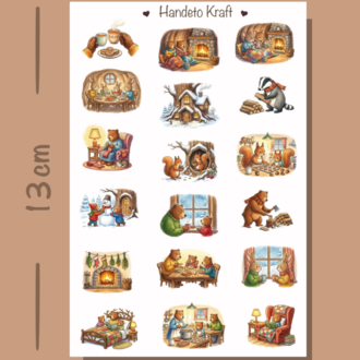 4'lü Cozy Animal Sticker Seti, Planner Etiket, Çıkartma, Çoklu Sticker, Journal Sticker