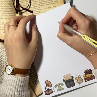 Vintage Temalı Notepad Çek Kopar Defter, Tutkallı Bloknot, A5, Çizgisiz Defter