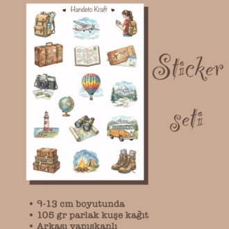 Kamp ve Seyahat Temalı Sticker Seti Çıkartma Scrapbook Bullet Journal Etiket Ajanda