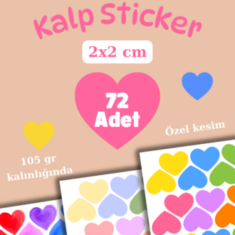 72 Adet Renkli Kalpli Sticker Seti Kalp Etiket Çıkartma Scrapbook Renkli Kalp Sticker