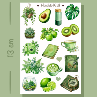 4'lü Green Aesthetic Sticker Seti, Planner Etiket, Çıkartma, Çoklu Sticker, Journal Sticker