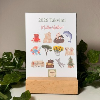 2026 renkli masa takvimi ahşap tabanlı masa takvimi