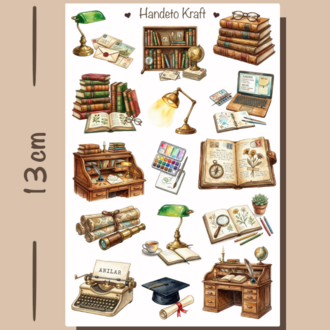 4'lü Vintage Ders Çalışma Sticker Seti, Planner Etiket, Çıkartma