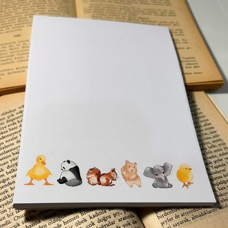 Sevimli Hayvanlar Notepad Çek Kopar Defter, Tutkallı Bloknot, A5, Çizgisiz Defter