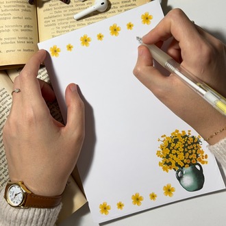 Sarı çiçek temalı notepad /Çek kopar not defteri