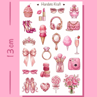 4'lü Pink Aesthetic Sticker Seti, Planner Etiket, Çıkartma, Çoklu Sticker, Journal Sticker