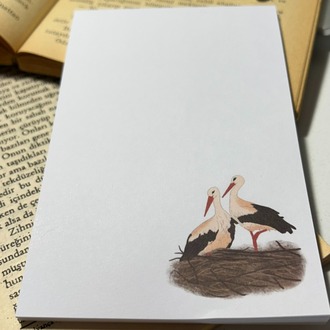 Leylek temalı notepad /Çek kopar not defteri, A6 boyutu, 40 sf., Tutkalla birleştirilmiştir.