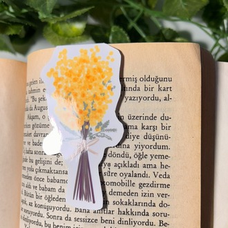 Mimoza temalı mıknatıslı kitap ayracı
