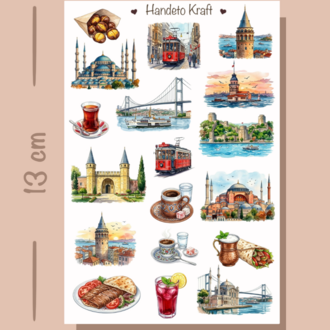 4'lü İstanbul Temalı Sticker Seti, Planner Etiket, Çıkartma, Çoklu Sticker, Journal Sticker