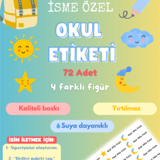 72 Adet Güneş Temalı Kişiye Özel Okul Etiketi İsim Yazılabilen Etiket Kalem Defter Etiket