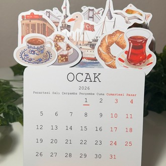İstanbul Temalı Ahşap Ayaklı Özel Tasarım Takvim 2026 Takvim Masa Takvimi Yılbaşı