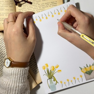 Sarı lale temalı notepad /Çek kopar not defteri