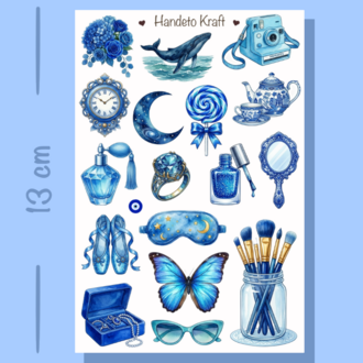 4'lü Blue Aesthetic Sticker Seti, Planner Etiket, Çıkartma, Çoklu Sticker, Journal Sticker