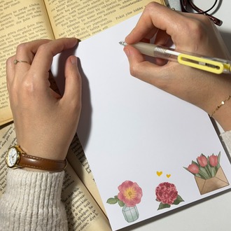 Pembe çiçek temalı notepad /Çek kopar not defteri