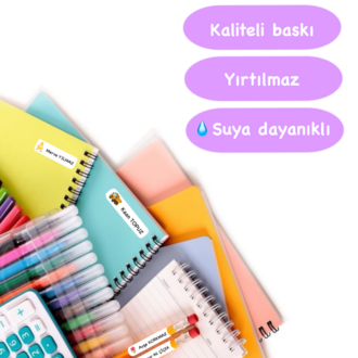 72 Adet Mor Çiçek Temalı Kişiye Özel Okul Etiketi İsim Yazılabilen Etiket Kalem Defter Etiket