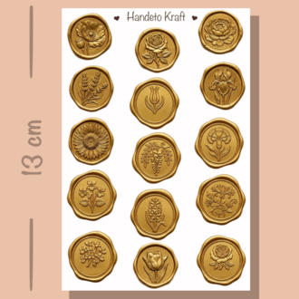 4'lü Mum Mühür Görünümlü Gold Desen Sticker Seti Bullet Journal Scrapbook Paketleme Davetiye