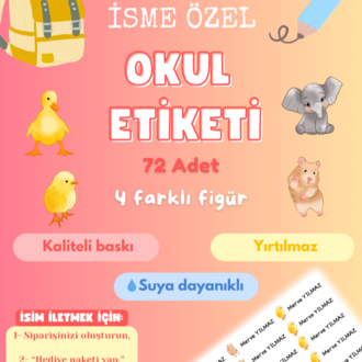 72 Adet Hayvan Temalı Kişiye Özel Okul Etiketi İsim Yazılabilen Etiket Kalem Defter Etiket