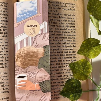 Uyku ve kahve temalı kitap ayracı