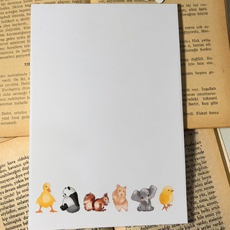 Sevimli Hayvanlar Notepad Çek Kopar Defter, Tutkallı Bloknot, A5, Çizgisiz Defter