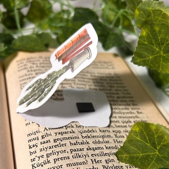 Kitaplık ve kaktüs temalı mıknatıslı kitap ayracı