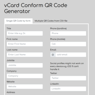 vCard Conform QR Code Generator
