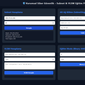Kurumsal Siber Güvenlik Subnet & VLSM Eğitim Paneli