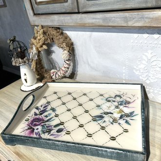Vintage Floral Dekoratif Sunum Tepsisi