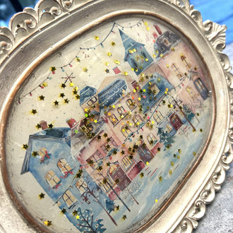 Vintage Oval Kış Temalı Dekoratif Pano