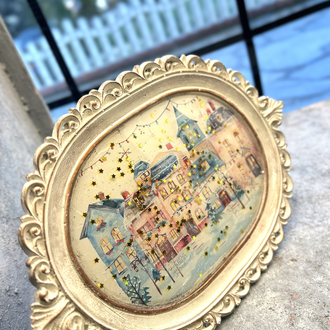 Vintage Oval Kış Temalı Dekoratif Pano