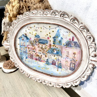 Vintage Oval Kış Temalı Dekoratif Pano