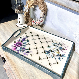 Vintage Floral Dekoratif Sunum Tepsisi