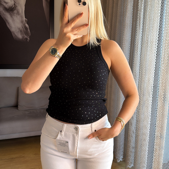 Siyah taşlı bluz